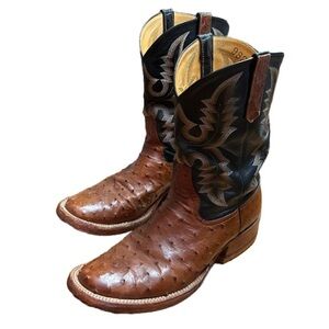 Rios of Mercedes Ostrich Round Toe Cowboy Size:9.5 E Congac & Blk